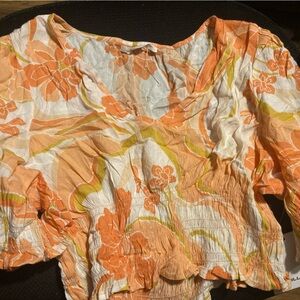 New O'Neill Orange and White Floral Blouse